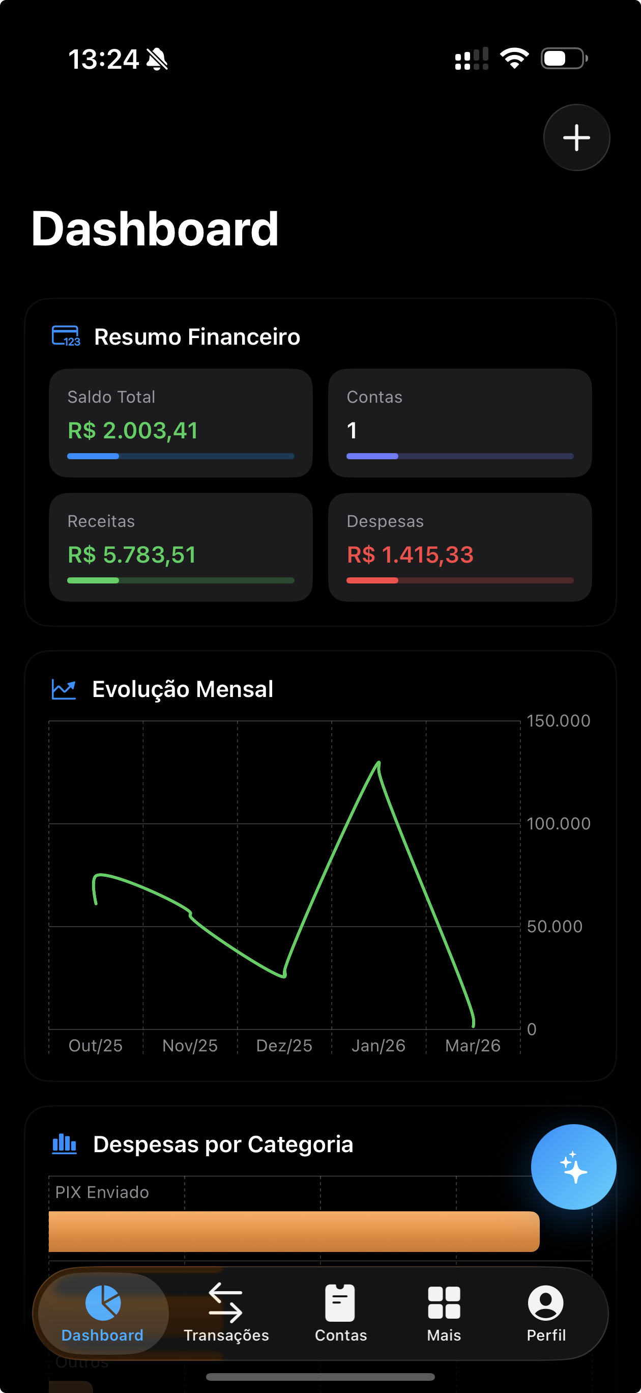 Dashboard do GranaConsciente no iPhone